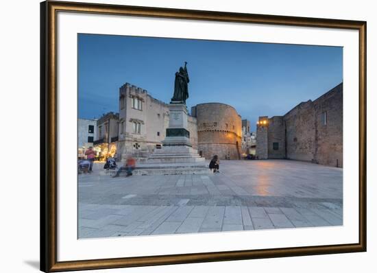 Dusk lights on the medieval fortress and squares of the old town, Otranto, Province of Lecce, Apuli-Roberto Moiola-Framed Photographic Print