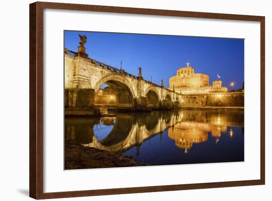 Dusk on Ancient Palace of Castel Sant'Angelo with Statues of Angels-Roberto Moiola-Framed Photographic Print