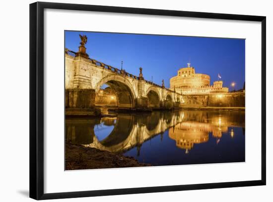 Dusk on Ancient Palace of Castel Sant'Angelo with Statues of Angels-Roberto Moiola-Framed Photographic Print