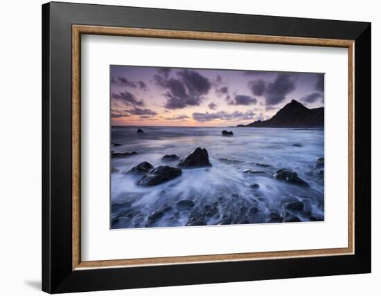 Dusk on the Rocky Shores of Speke's Mill Mouth in North Devon, England. Summer-Adam Burton-Framed Photographic Print