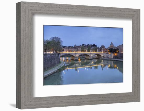 Dusk on Tiber River with Umberto I Bridge and Basilica Di San Pietro in Vatican in Background-Roberto Moiola-Framed Photographic Print