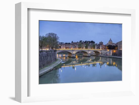 Dusk on Tiber River with Umberto I Bridge and Basilica Di San Pietro in Vatican in Background-Roberto Moiola-Framed Photographic Print