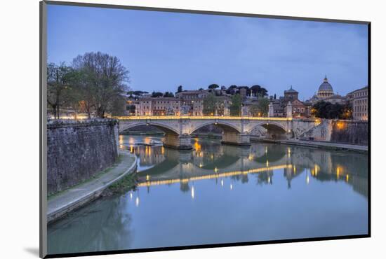 Dusk on Tiber River with Umberto I Bridge and Basilica Di San Pietro in Vatican in Background-Roberto Moiola-Mounted Photographic Print