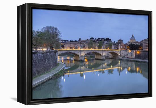 Dusk on Tiber River with Umberto I Bridge and Basilica Di San Pietro in Vatican in Background-Roberto Moiola-Framed Premier Image Canvas