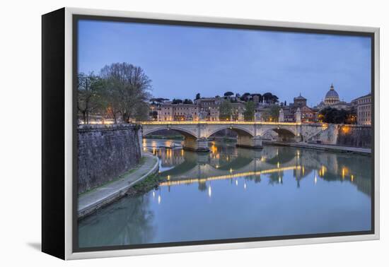 Dusk on Tiber River with Umberto I Bridge and Basilica Di San Pietro in Vatican in Background-Roberto Moiola-Framed Premier Image Canvas