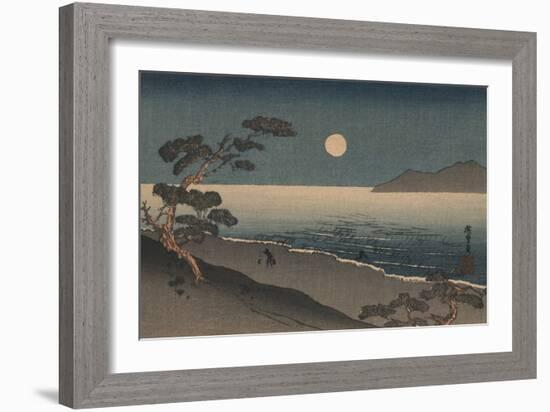 Dusk Oven and Ocean Shore with a Sole Man Carrying Buckets on the Beach-null-Framed Art Print