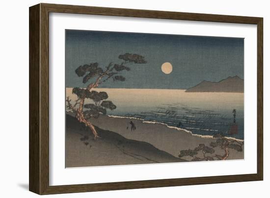 Dusk Oven and Ocean Shore with a Sole Man Carrying Buckets on the Beach-null-Framed Art Print