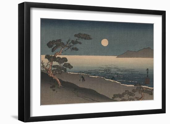 Dusk Oven and Ocean Shore with a Sole Man Carrying Buckets on the Beach-null-Framed Art Print