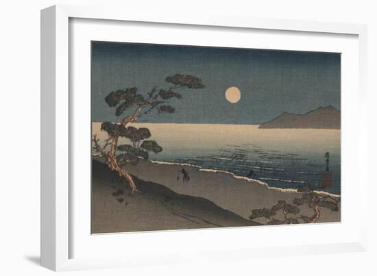 Dusk Oven and Ocean Shore with a Sole Man Carrying Buckets on the Beach-null-Framed Art Print