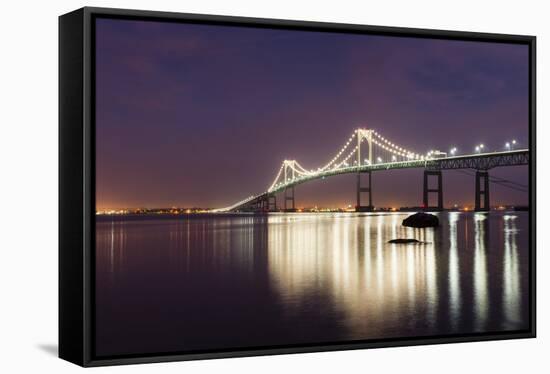 Dusk over Newport Bridge-Michael Blanchette Photography-Framed Stretched Canvas