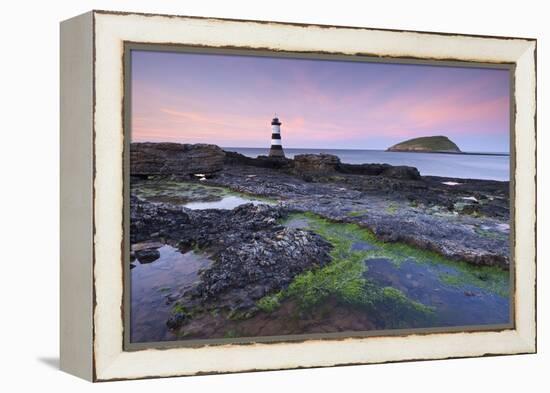 Dusk over Penmon Point Lighthouse and Puffin Island, Isle of Anglesey, Wales, UK. Spring-Adam Burton-Framed Premier Image Canvas