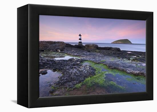 Dusk over Penmon Point Lighthouse and Puffin Island, Isle of Anglesey, Wales, UK. Spring-Adam Burton-Framed Premier Image Canvas