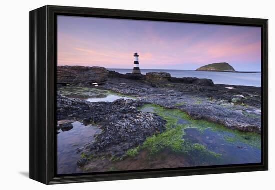 Dusk over Penmon Point Lighthouse and Puffin Island, Isle of Anglesey, Wales, UK. Spring-Adam Burton-Framed Premier Image Canvas