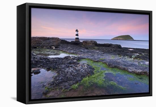Dusk over Penmon Point Lighthouse and Puffin Island, Isle of Anglesey, Wales, UK. Spring-Adam Burton-Framed Premier Image Canvas