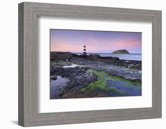 Dusk over Penmon Point Lighthouse and Puffin Island, Isle of Anglesey, Wales, UK. Spring-Adam Burton-Framed Photographic Print