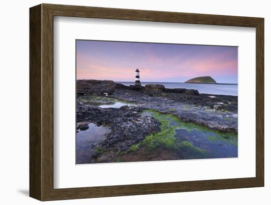 Dusk over Penmon Point Lighthouse and Puffin Island, Isle of Anglesey, Wales, UK. Spring-Adam Burton-Framed Photographic Print