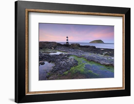 Dusk over Penmon Point Lighthouse and Puffin Island, Isle of Anglesey, Wales, UK. Spring-Adam Burton-Framed Photographic Print