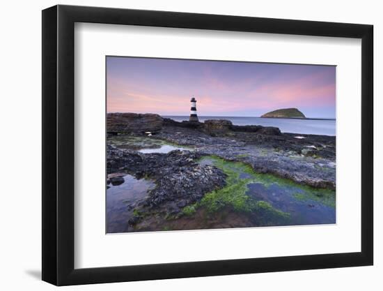 Dusk over Penmon Point Lighthouse and Puffin Island, Isle of Anglesey, Wales, UK. Spring-Adam Burton-Framed Photographic Print