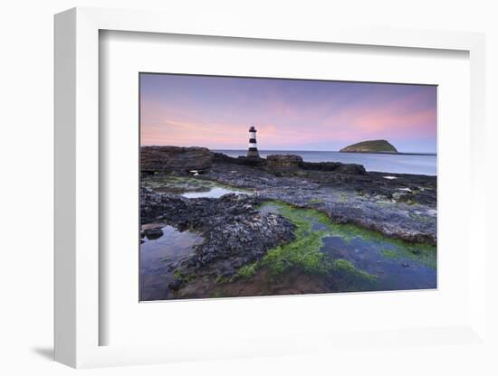 Dusk over Penmon Point Lighthouse and Puffin Island, Isle of Anglesey, Wales, UK. Spring-Adam Burton-Framed Photographic Print