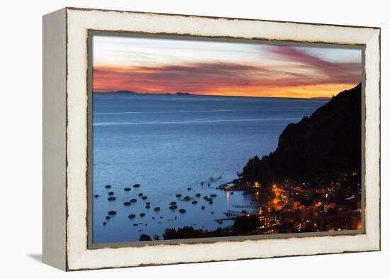 Dusk over the Town of Copacabana and Lake Titicaca-Alex Saberi-Framed Premier Image Canvas