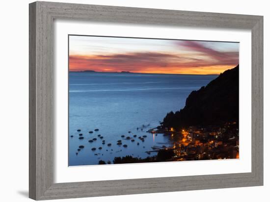 Dusk over the Town of Copacabana and Lake Titicaca-Alex Saberi-Framed Photographic Print