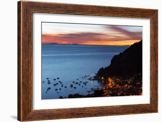 Dusk over the Town of Copacabana and Lake Titicaca-Alex Saberi-Framed Photographic Print