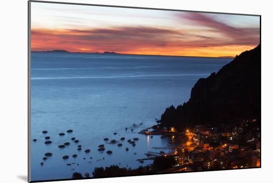 Dusk over the Town of Copacabana and Lake Titicaca-Alex Saberi-Mounted Photographic Print