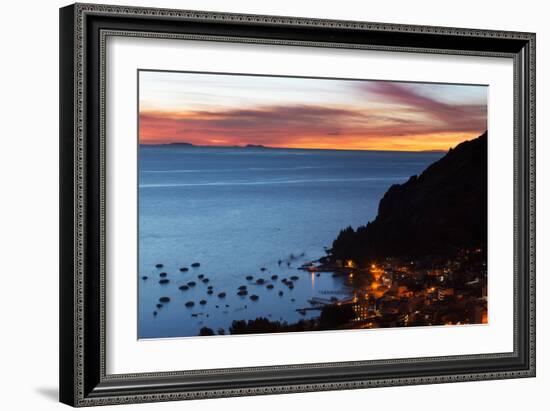 Dusk over the Town of Copacabana and Lake Titicaca-Alex Saberi-Framed Photographic Print