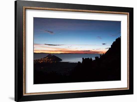 Dusk over the Town of Copacabana and Lake Titicaca-Alex Saberi-Framed Photographic Print