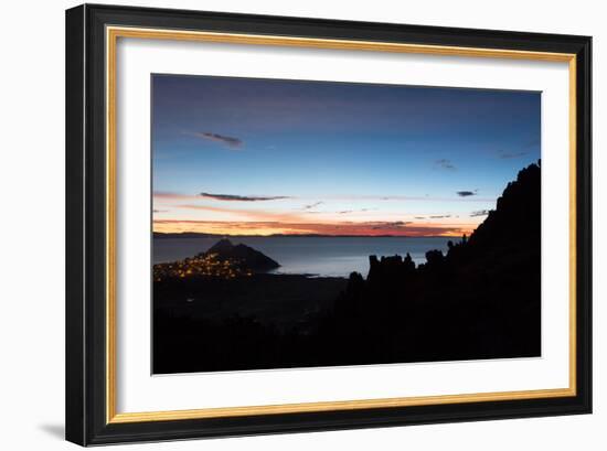 Dusk over the Town of Copacabana and Lake Titicaca-Alex Saberi-Framed Photographic Print