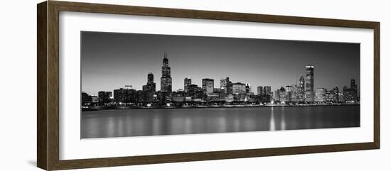 Dusk, Skyline, Chicago, Illinois, USA BW Black and White-null-Framed Photographic Print