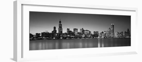 Dusk, Skyline, Chicago, Illinois, USA BW Black and White-null-Framed Photographic Print