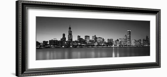 Dusk, Skyline, Chicago, Illinois, USA BW Black and White-null-Framed Photographic Print