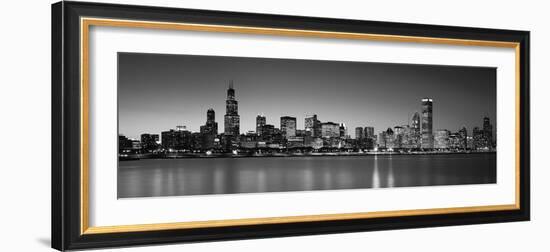 Dusk, Skyline, Chicago, Illinois, USA BW Black and White-null-Framed Photographic Print