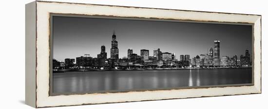 Dusk, Skyline, Chicago, Illinois, USA BW Black and White-null-Framed Premier Image Canvas