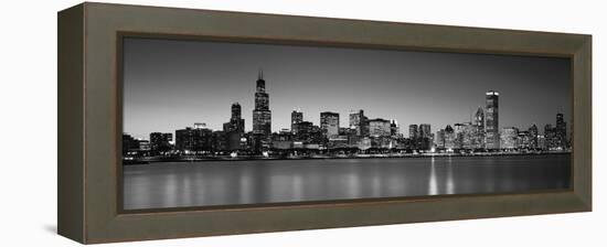 Dusk, Skyline, Chicago, Illinois, USA BW Black and White-null-Framed Premier Image Canvas