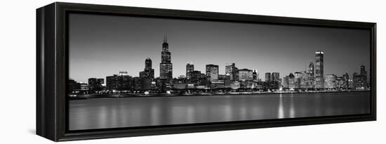 Dusk, Skyline, Chicago, Illinois, USA BW Black and White-null-Framed Premier Image Canvas