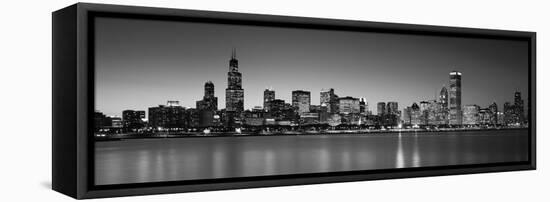 Dusk, Skyline, Chicago, Illinois, USA BW Black and White-null-Framed Premier Image Canvas