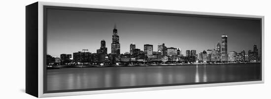 Dusk, Skyline, Chicago, Illinois, USA BW Black and White-null-Framed Premier Image Canvas