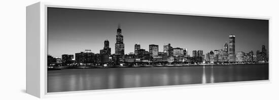 Dusk, Skyline, Chicago, Illinois, USA BW Black and White-null-Framed Premier Image Canvas