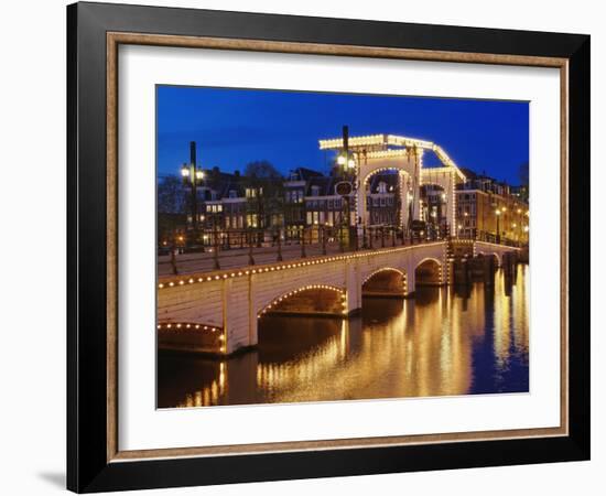 Dusk view of Magere Brug or Skinny Bridge and Amstel River, Netherlands, Holland-Adam Jones-Framed Photographic Print