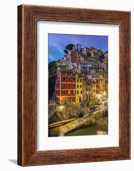 Dusk View of the Colorful Sea Village of Riomaggiore, Cinque Terre, Liguria, Italy-Stefano Politi Markovina-Framed Photographic Print