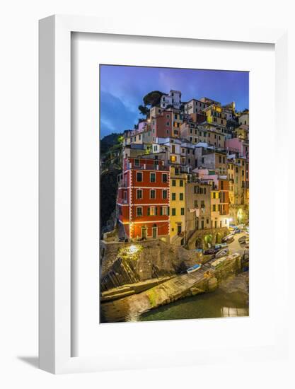 Dusk View of the Colorful Sea Village of Riomaggiore, Cinque Terre, Liguria, Italy-Stefano Politi Markovina-Framed Photographic Print