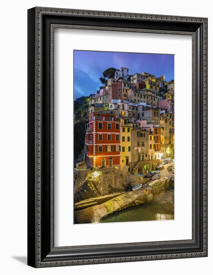 Dusk View of the Colorful Sea Village of Riomaggiore, Cinque Terre, Liguria, Italy-Stefano Politi Markovina-Framed Photographic Print