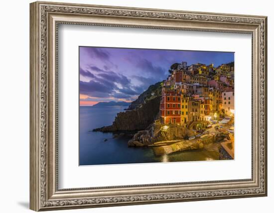 Dusk View of the Colorful Sea Village of Riomaggiore, Cinque Terre, Liguria, Italy-Stefano Politi Markovina-Framed Photographic Print