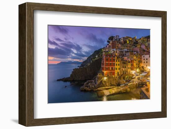 Dusk View of the Colorful Sea Village of Riomaggiore, Cinque Terre, Liguria, Italy-Stefano Politi Markovina-Framed Photographic Print