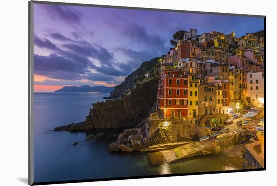 Dusk View of the Colorful Sea Village of Riomaggiore, Cinque Terre, Liguria, Italy-Stefano Politi Markovina-Mounted Photographic Print