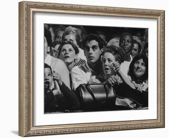 Dutch Audience Watching Jazz Trumpeter Louis Armstrong Performing with Band During a Concert-John Loengard-Framed Photographic Print