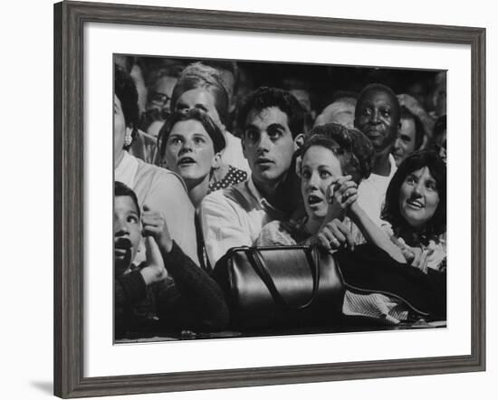 Dutch Audience Watching Jazz Trumpeter Louis Armstrong Performing with Band During a Concert-John Loengard-Framed Photographic Print