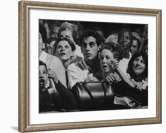 Dutch Audience Watching Jazz Trumpeter Louis Armstrong Performing with Band During a Concert-John Loengard-Framed Photographic Print